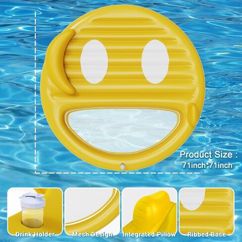 Inflatable Tanning Pool Lounger Float for Adults,71" X 71" Large Inflatable Pool Floats with Headrest and Cup Holder Sunbathing Pool Lounge Raft Floatie Toys Water Filled Bed Mat Pad for Pool, Lake in Saudi Arabia