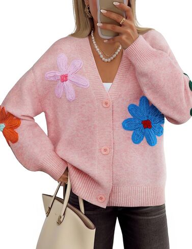Zesica Womens Fall Floral Cardigan Subsigan 2025 غير رسمي طويل الأكمام مفتوحة زر الأمامي لأسفل V سترة متماسكة in Saudi Arabia
