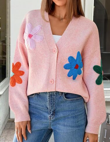 Zesica Womens Fall Floral Cardigan Subsigan 2025 غير رسمي طويل الأكمام مفتوحة زر الأمامي لأسفل V سترة متماسكة in Saudi Arabia