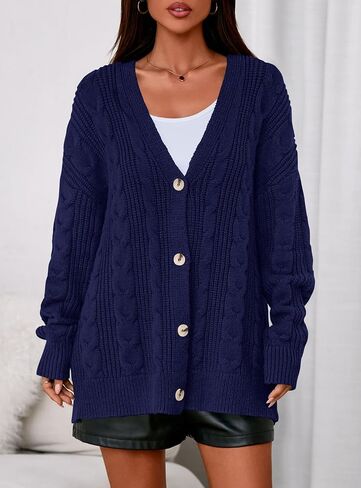Prettygarden Womens كبير الحجم كابل متماسكة كارديجان 2025 فول أزياء الأكمام الطويلة مفتوحة فتحات سويترات شتوية أمامية مكتنزة in Saudi Arabia