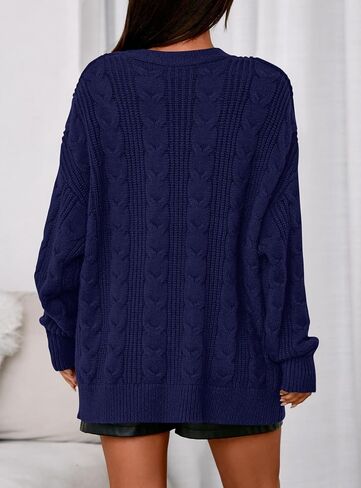 Prettygarden Womens كبير الحجم كابل متماسكة كارديجان 2025 فول أزياء الأكمام الطويلة مفتوحة فتحات سويترات شتوية أمامية مكتنزة in Saudi Arabia