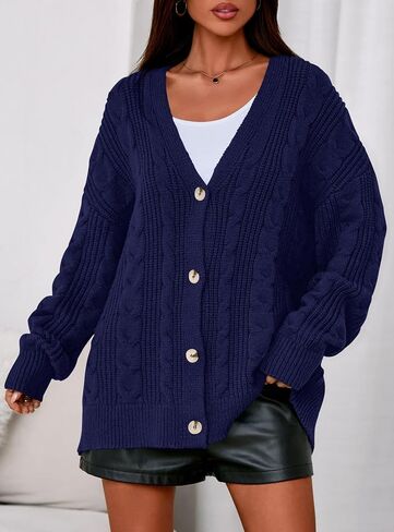 Prettygarden Womens كبير الحجم كابل متماسكة كارديجان 2025 فول أزياء الأكمام الطويلة مفتوحة فتحات سويترات شتوية أمامية مكتنزة in Saudi Arabia