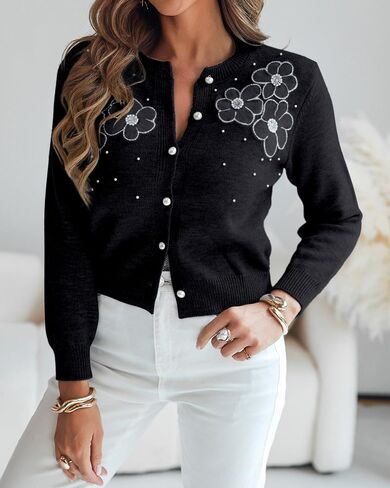 Chicme Women النسائية الأنيقة ثلاثية الأبعاد الزهرية 2025 Cardigan cardigan طويلة الأكمام جولة معطف السترة الأمامية in Kuwait