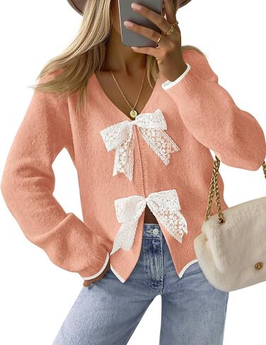 MEROKEETY Women's Tie Front Bow Cardigan Sweaters 2025 Long Sleeve Chunky Knit Cute Trendy Fall Winter Coats in Saudi Arabia