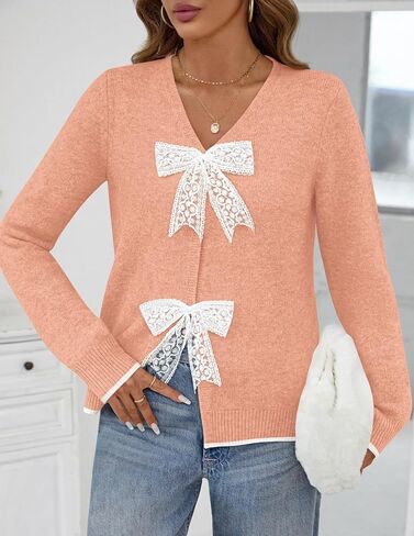 MEROKEETY Women's Tie Front Bow Cardigan Sweaters 2025 Long Sleeve Chunky Knit Cute Trendy Fall Winter Coats in Saudi Arabia