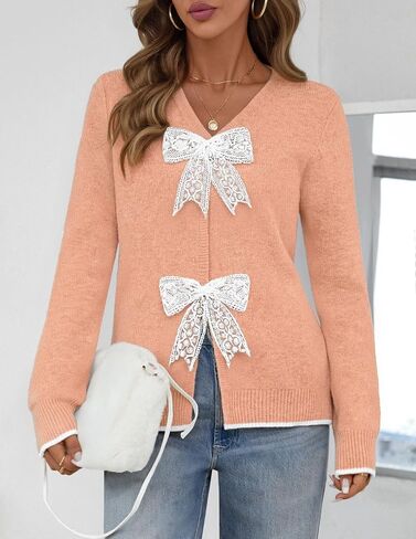 MEROKEETY Women's Tie Front Bow Cardigan Sweaters 2025 Long Sleeve Chunky Knit Cute Trendy Fall Winter Coats in Saudi Arabia