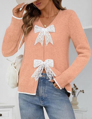 MEROKEETY Women's Tie Front Bow Cardigan Sweaters 2025 Long Sleeve Chunky Knit Cute Trendy Fall Winter Coats in Saudi Arabia