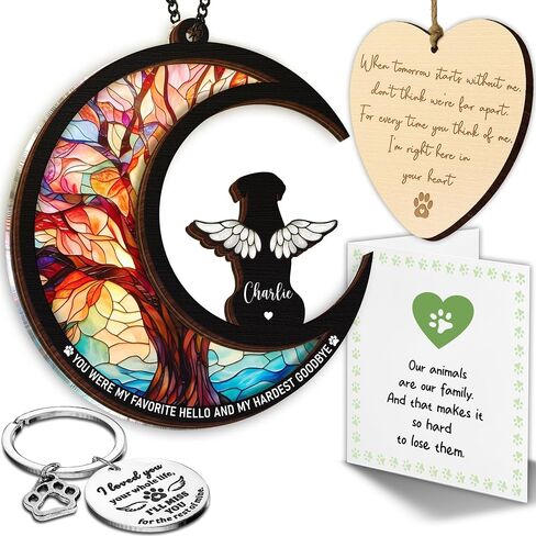6'' Boxers Cropped Ears Dog Memorial Suncatcher & Wooden Dog Paw Keychain Personalized Dog Name Ornament Window Hanging Pet of Loss Dog Sympathy Gift for Dog Lovers Car Hanging SCD-B11-6-65 in Kuwait