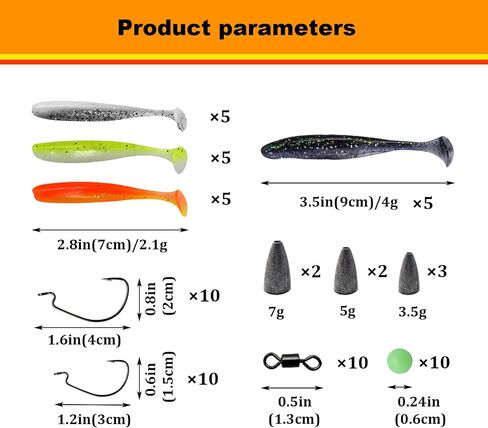 WOLFSKIN Fishing Lure Kit Soft Lure Fishing Bait Set Including Hooks Plastic Paddle Tail Swimbaits Curly Tail Worms Grubs for Bass Trout Walleye Crappie Freshwater Saltwater in Saudi Arabia