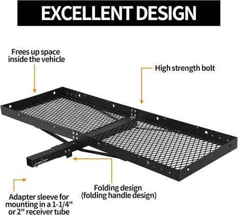 60 x 20 Tray Hitch Cargo Carrier,Hitch Mount Cargo Basket - 500 LBS Capacity, 2" Folding Shank,Black Steel - Fits Cars,SUVs,Trucks in Kuwait