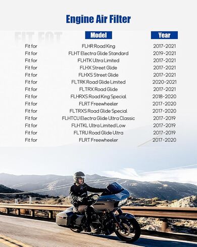 محرك مرشح الهواء الملائم لهارلي ديفيدسون Air Filter Road King ، Electra Glide ، Ultra ، Classic ، Freewheeler ، Street ، Glide ، Limited 2017-2021 PowerSport Air Filter استبدال HD-1717 29400212 in Kuwait