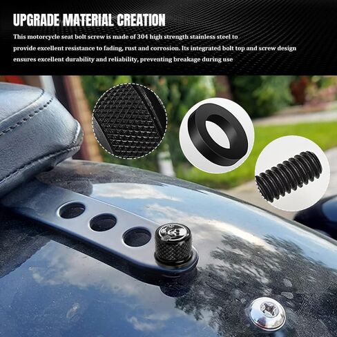 Motorcycle Stainless Knurled Fender Rear Seat Bolt Screw 1/4"-20 Thread, Touring Sportster Softail Dyna CVO Fatbob Electra Glide Street Glide 1996-2025 Black (Plating Color) in Kuwait