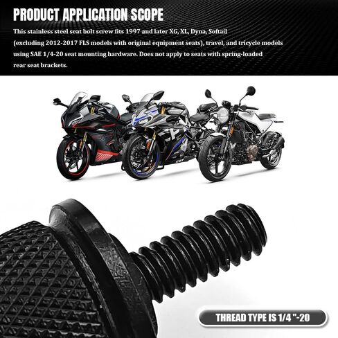 Motorcycle Stainless Knurled Fender Rear Seat Bolt Screw 1/4"-20 Thread, Touring Sportster Softail Dyna CVO Fatbob Electra Glide Street Glide 1996-2025 Black (Plating Color) in Kuwait