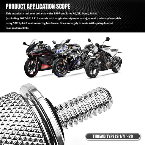 Motorcycle Stainless Knurled Fender Rear Seat Bolt Screw 1/4"-20 Thread, Touring Sportster Softail Dyna CVO Fatbob Electra Glide Street Glide 1996-2025 Black (Plating Color) in Saudi Arabia