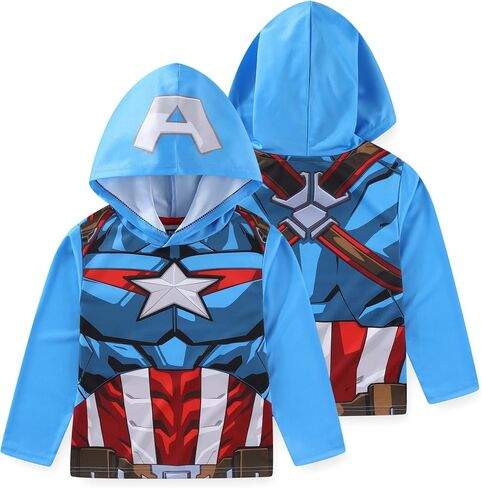 Marvel Avengers Iron Man Captain America Spider-Man Miles Morales Venom Boys Long Sleeve Hooded Shirt for Big Kids in Saudi Arabia