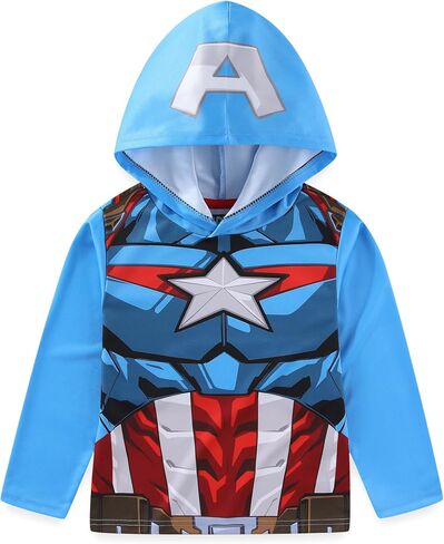 Marvel Avengers Iron Man Captain America Spider-Man Miles Morales Venom Boys Long Sleeve Hooded Shirt for Big Kids in Saudi Arabia