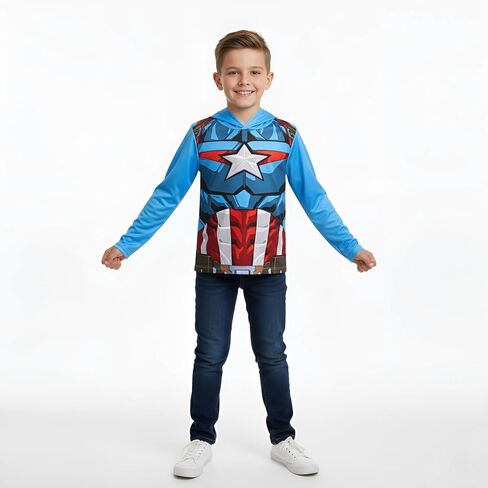 Marvel Avengers Iron Man Captain America Spider-Man Miles Morales Venom Boys Long Sleeve Hooded Shirt for Big Kids in Saudi Arabia