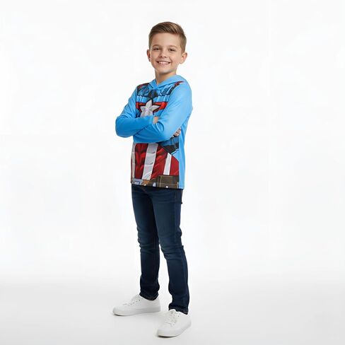 Marvel Avengers Iron Man Captain America Spider-Man Miles Morales Venom Boys Long Sleeve Hooded Shirt for Big Kids in Saudi Arabia