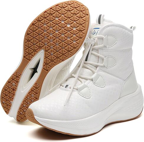 Women'S Leather Lace-Up Platform Waterproof Snow Boots Comfortable Round Toe Warm Fur Lined Slip-On Wedges Mid Calf Snow Boots in Saudi Arabia