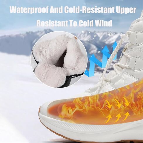 Women'S Leather Lace-Up Platform Waterproof Snow Boots Comfortable Round Toe Warm Fur Lined Slip-On Wedges Mid Calf Snow Boots in Saudi Arabia