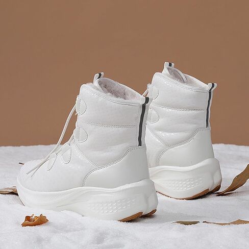 Women'S Leather Lace-Up Platform Waterproof Snow Boots Comfortable Round Toe Warm Fur Lined Slip-On Wedges Mid Calf Snow Boots in Saudi Arabia