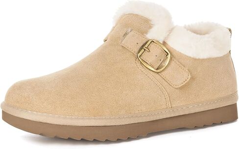 Womens Snow Boots Genuine Suede Leather Mini Boots Faux Fur Lining Winter Ankle Booties Water Resistant Warm Short Boots Outdoor Non Slip Memory Foam Insole w/Adjustable Buckle in Kuwait