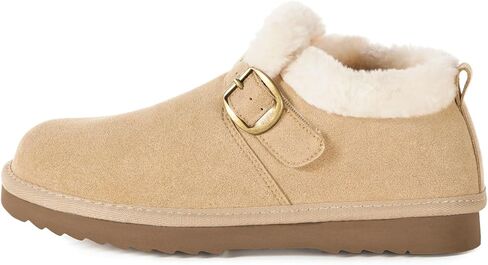 Womens Snow Boots Genuine Suede Leather Mini Boots Faux Fur Lining Winter Ankle Booties Water Resistant Warm Short Boots Outdoor Non Slip Memory Foam Insole w/Adjustable Buckle in Kuwait