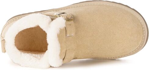 Womens Snow Boots Genuine Suede Leather Mini Boots Faux Fur Lining Winter Ankle Booties Water Resistant Warm Short Boots Outdoor Non Slip Memory Foam Insole w/Adjustable Buckle in Kuwait