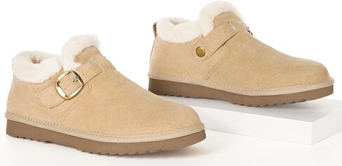 Womens Snow Boots Genuine Suede Leather Mini Boots Faux Fur Lining Winter Ankle Booties Water Resistant Warm Short Boots Outdoor Non Slip Memory Foam Insole w/Adjustable Buckle in Kuwait