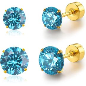 20G G23 Titanium Flat Back Stud Earrings, Golden Silvery Tragus Labret Cartilage Helix Body Piercing Jewelry of 4-6MM Cubic Zirconia for Women Men in Saudi Arabia