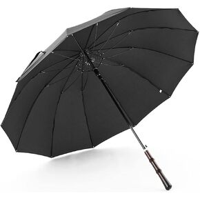 AVLUZ Stick Umbrella, 120cm/47in Auto Open 12 Ribs Rain Umbrellas, Long Straight Handle Windproof Waterproof, Umbrella for Car Rain Outdoor Use (Color : Black) in Saudi Arabia