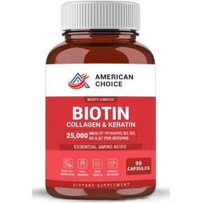 Biotin, Collagen, Keratin Supplement - Hair Growth for women and men + Promotes Radiant Skin, Strong Nails & Healthy Muscles - 25000 mcg Vitamins B2 B3 B5 & B7 + Amino Acids + Minerals – 90 Capsules. in Saudi Arabia