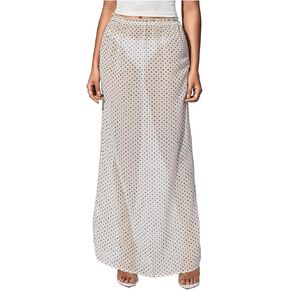 Verdusa Women's Polka Dots Mesh Mesh Skirt Low Weist Maxi Virts in Kuwait