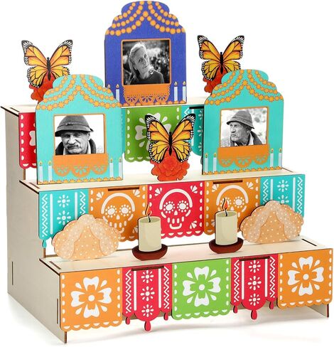 Leinuosen Di de Los Muertos of Renda Decoration Decoration Dear of the Dead Decor Wooden Box with Marigold Monarch Butterfly Photo Frame Candle Sugar Skull for Mexican Picado Banner Supplies in Kuwait