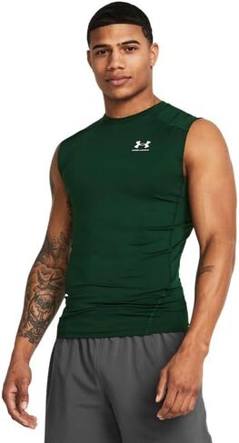 Under Armour Men's Armour HeatGear Compression Sleeveless T-Shirt, (301) Forest Green / / White, Large in Saudi Arabia