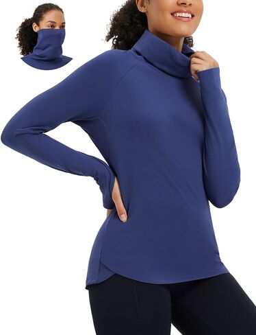 baleaf Women's Thermal Turtleneck Tops Long Sleeve Shirts Ski Base Layer with Integrated Neck Face Mask Thumbholes in Saudi Arabia
