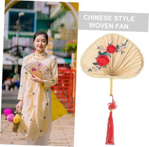 Chinese Style Palm Leaf Hand Fan Woven Fan for Cooling Lightweight and Portable for Home Decor and Dance Props Plum in Saudi Arabia