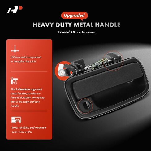 A-Premium Front Driver & Passenger Exterior Door Handles - Upgraded Metal - Compatible with Toyota Tacoma 1995-2004 - Textured Black, w/Keyhole - Replace 69220-35020, 69210-35020, TO1310117, TO1311117 in Kuwait