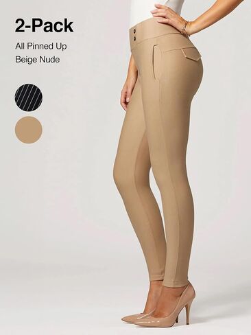 Conceited 2-Pack Stretch Slacks for Women - Wear to Work - Slim Leg Dress Pants with Pockets - All Pinned Up, Khaki - (Large) in Saudi Arabia