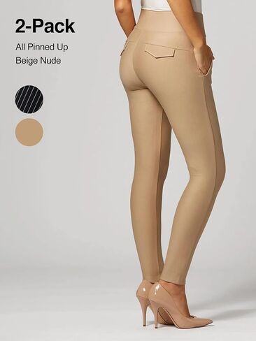 Conceited 2-Pack Stretch Slacks for Women - Wear to Work - Slim Leg Dress Pants with Pockets - All Pinned Up, Khaki - (Large) in Saudi Arabia