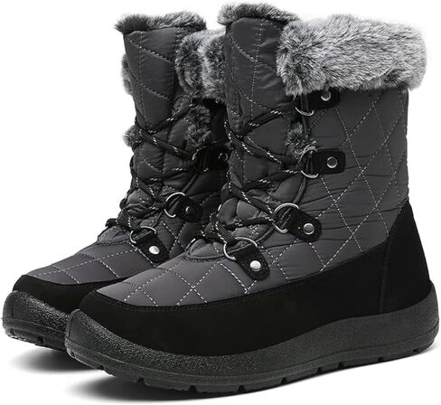 Zeenxiuya Womens Snow Boots مريحة الفراء الدافئ المبطن شتاء مقاوم للماء مسطح الدانتيل أحذية الكاحل في الهواء الطلق الجوارب الشتوية in Kuwait