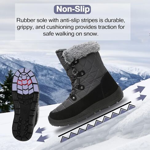 Zeenxiuya Womens Snow Boots مريحة الفراء الدافئ المبطن شتاء مقاوم للماء مسطح الدانتيل أحذية الكاحل في الهواء الطلق الجوارب الشتوية in Kuwait