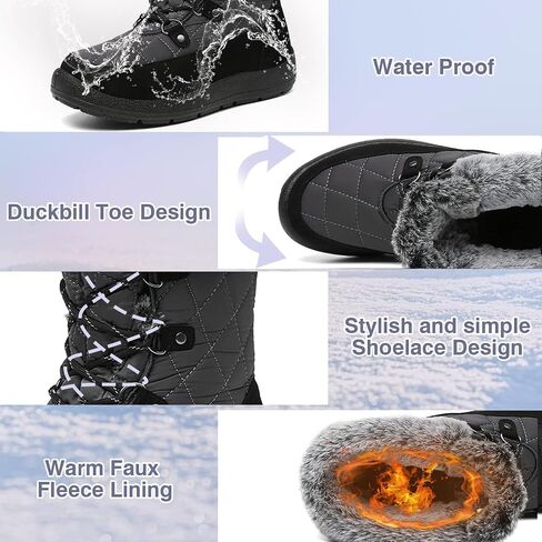 Zeenxiuya Womens Snow Boots مريحة الفراء الدافئ المبطن شتاء مقاوم للماء مسطح الدانتيل أحذية الكاحل في الهواء الطلق الجوارب الشتوية in Kuwait