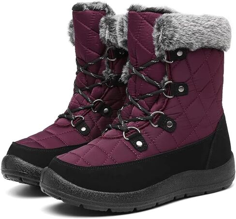 Zeenxiuya Womens Snow Boots مريحة الفراء الدافئ المبطن شتاء مقاوم للماء مسطح الدانتيل أحذية الكاحل في الهواء الطلق الجوارب الشتوية in Kuwait