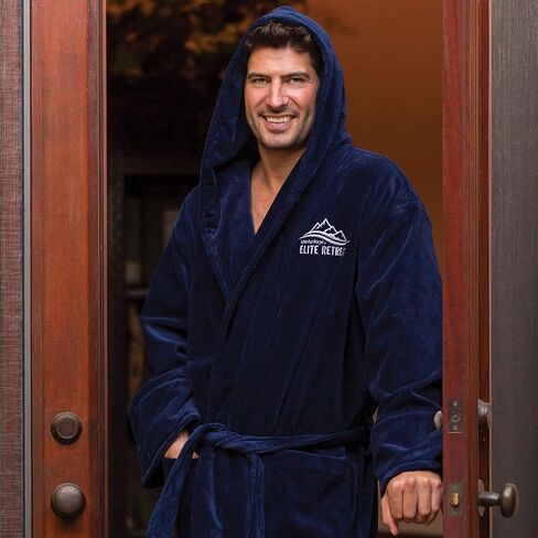 RV3001-NAVY-OS Terry Velour Hooded Robe, Navy, One Size in Saudi Arabia