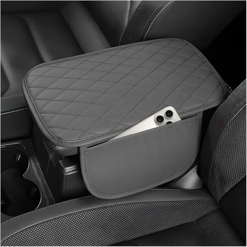 Car Center Console Cover, Waterproof Leather Car Armrest Seat Box Cover with 2 Storage Bags, Universal Auto Armrest Protector Pad for Most Vehicles, Car Interior Accessories (Gray) in Saudi Arabia