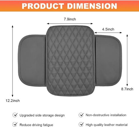 Car Center Console Cover, Waterproof Leather Car Armrest Seat Box Cover with 2 Storage Bags, Universal Auto Armrest Protector Pad for Most Vehicles, Car Interior Accessories (Gray) in Saudi Arabia