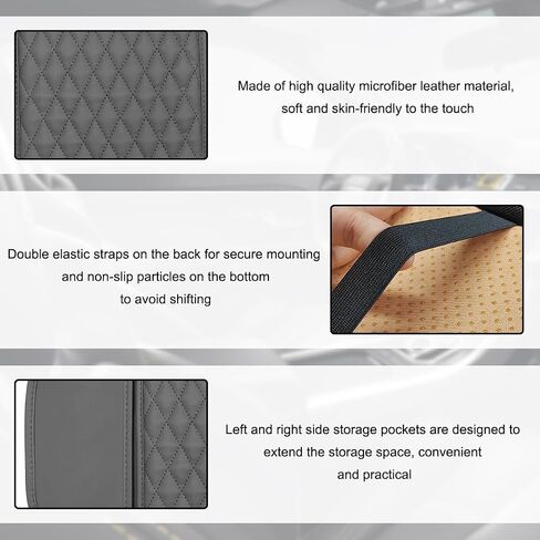 Car Center Console Cover, Waterproof Leather Car Armrest Seat Box Cover with 2 Storage Bags, Universal Auto Armrest Protector Pad for Most Vehicles, Car Interior Accessories (Gray) in Saudi Arabia
