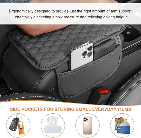 Car Center Console Cover, Waterproof Leather Car Armrest Seat Box Cover with 2 Storage Bags, Universal Auto Armrest Protector Pad for Most Vehicles, Car Interior Accessories (Gray) in Saudi Arabia