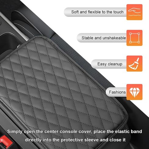 Car Center Console Cover, Waterproof Leather Car Armrest Seat Box Cover with 2 Storage Bags, Universal Auto Armrest Protector Pad for Most Vehicles, Car Interior Accessories (Gray) in Saudi Arabia